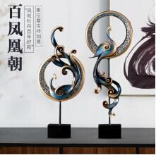 淄博華賀 創意鳳凰擺件 美式家居軟裝工藝品擺設 客廳電視柜玄關柜歐式裝飾品 藍色小號