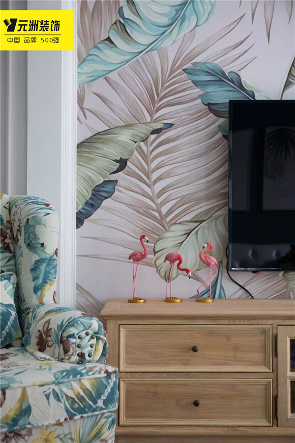 【淮南元洲装饰】107平的美式风三居室，好喜欢这款森系电视背景墙！