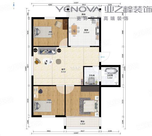南通装修案例莲花苑136㎡三室两卫 - 北欧现代 - 宋建国