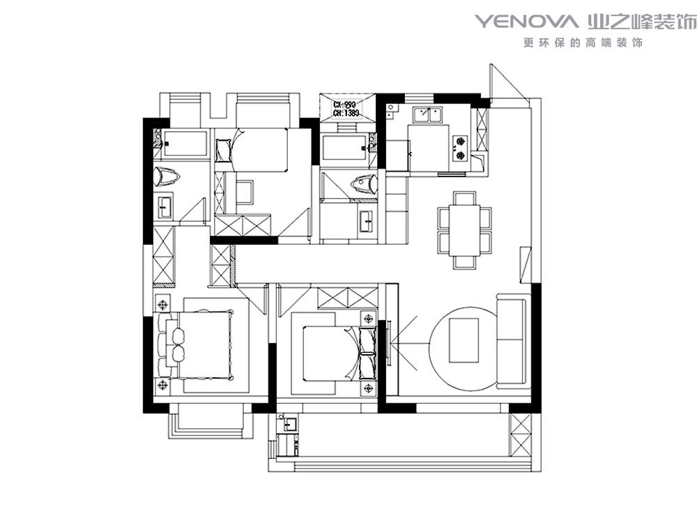 南通装修案例海纳春江107m²三室两厅-现代-张成