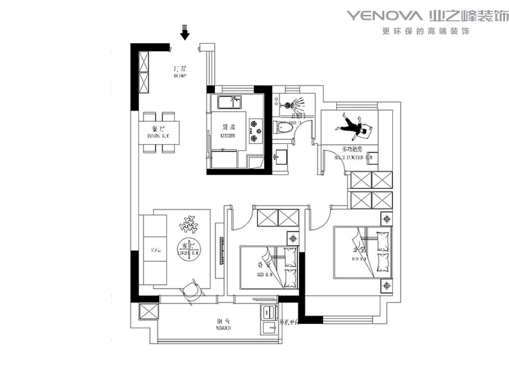 南通装修案例世纪之光85m²三室两厅-现代简约-尤宜礼