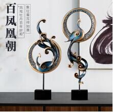西寧華賀 創意鳳凰擺件 美式家居軟裝工藝品擺設 客廳電視柜玄關柜歐式裝飾品 藍色小號