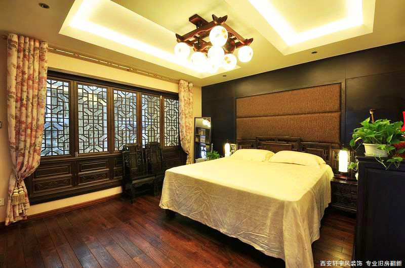 西安装修案例中式风格-卧室及吊顶设计