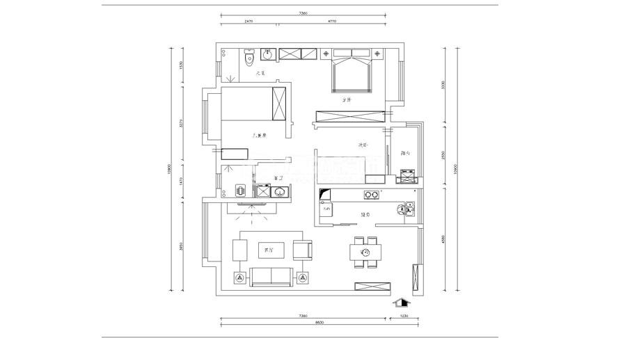 狀元府119㎡三室兩廳新中式風格裝修效果圖