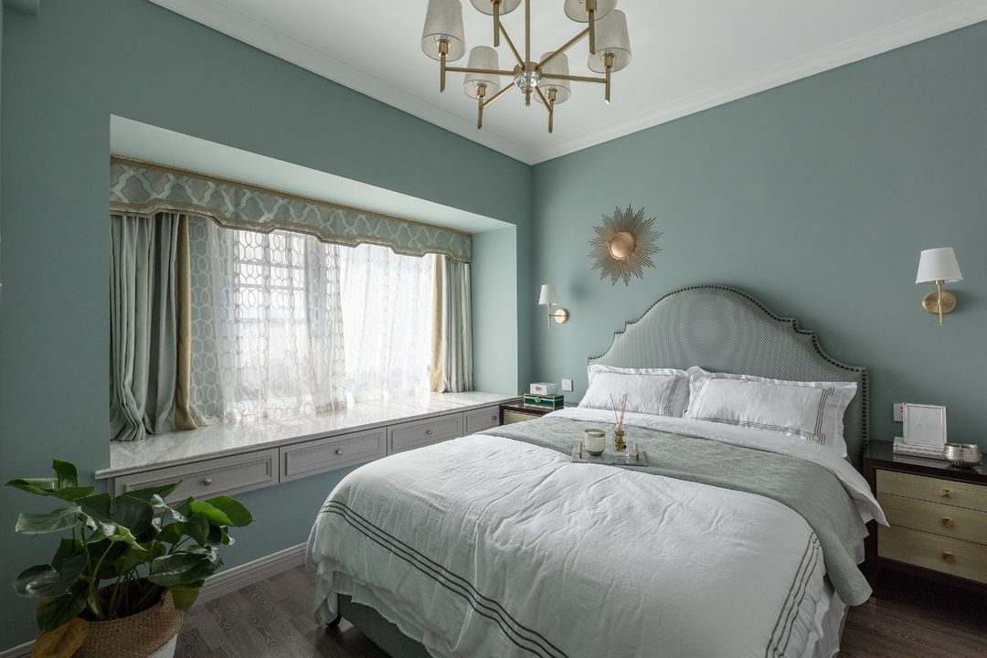 淡绿色,木地板,经典三室,现代风